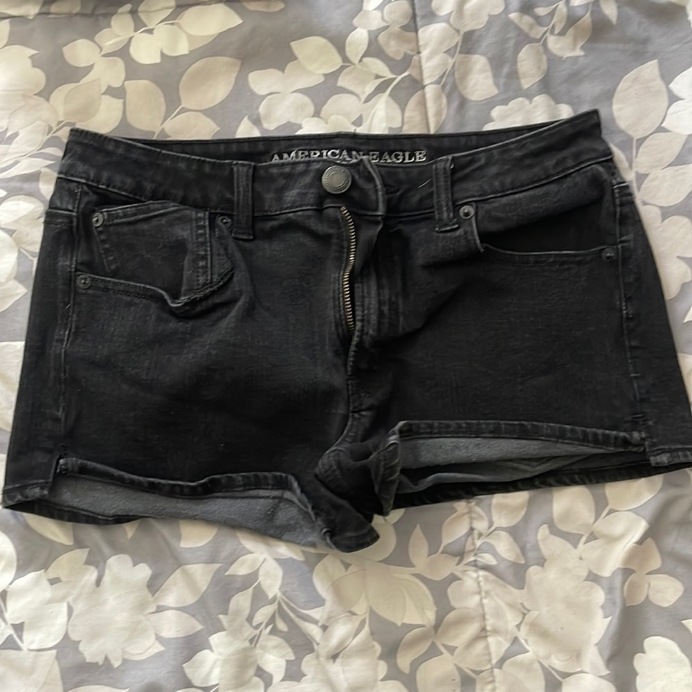 American Eagle Black denim high rise shortie short